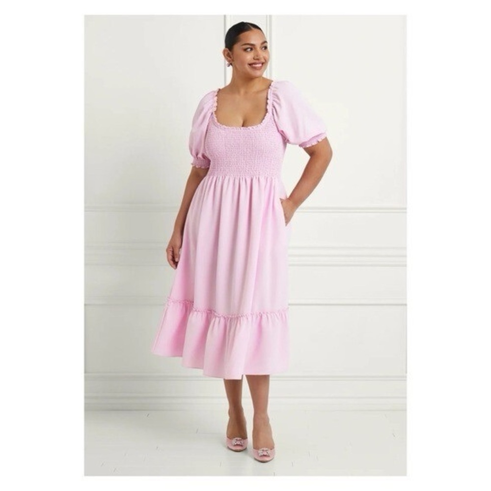 Hill House Light Pink Midi Dress with Puff Sleeves